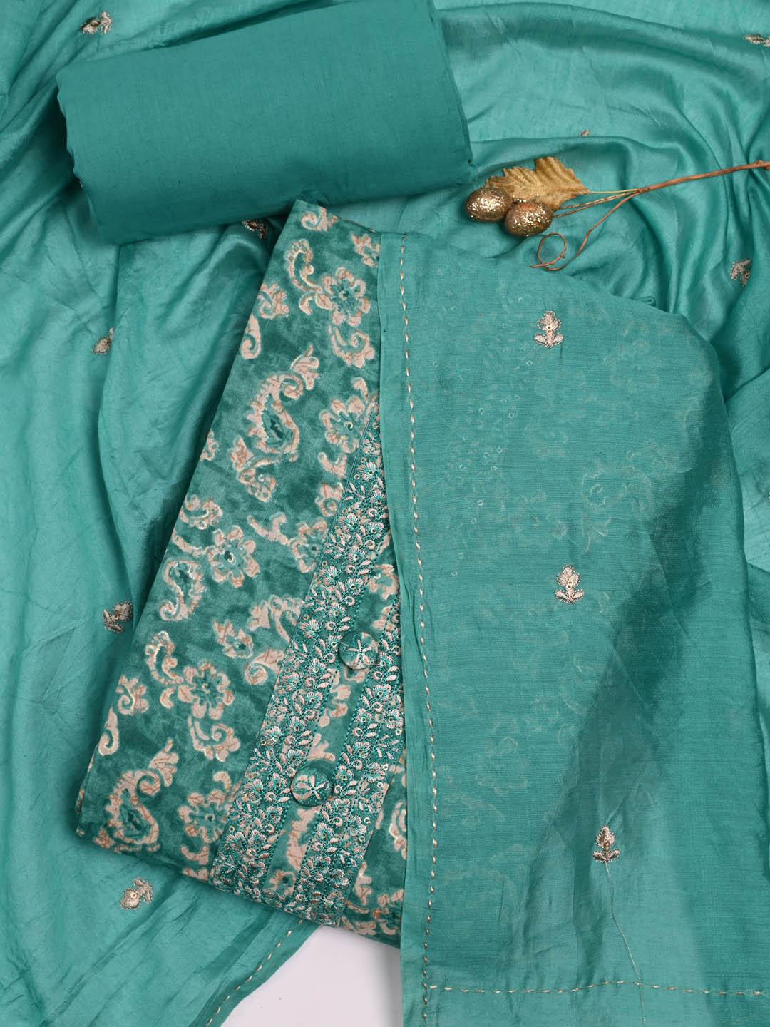 

Meena Bazaar Printed Unstitched Dress Material, Blue