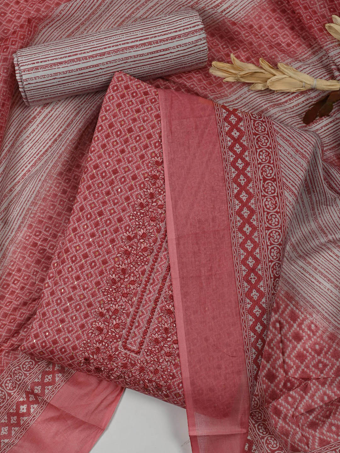 

Meena Bazaar Printed Unstitched Dress Material, Pink