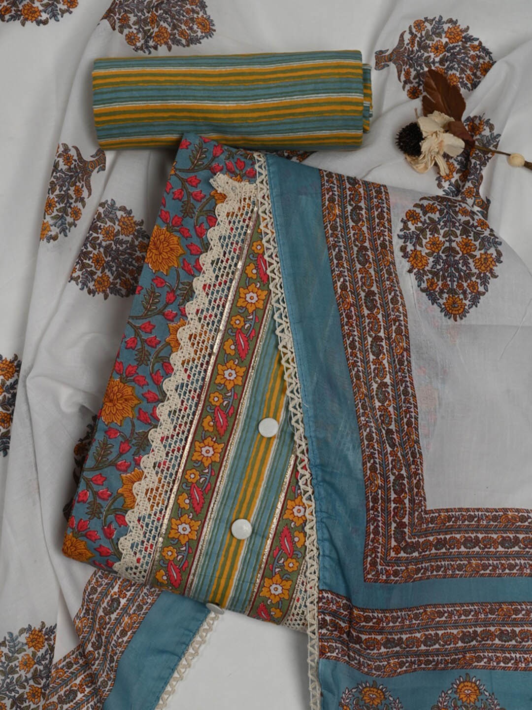 

Meena Bazaar Printed Unstitched Dress Material, Blue