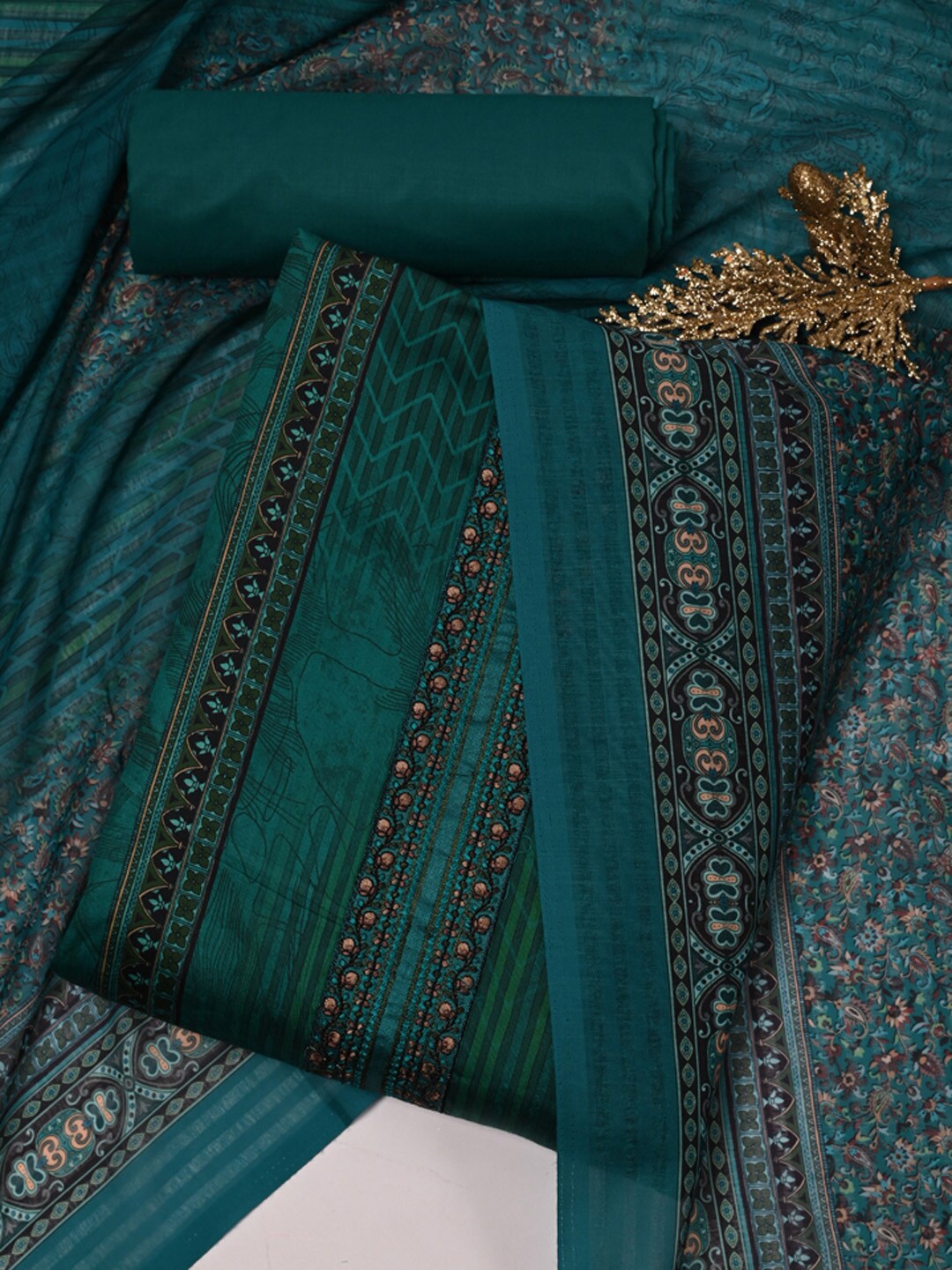 

Meena Bazaar Printed Unstitched Dress Material, Teal