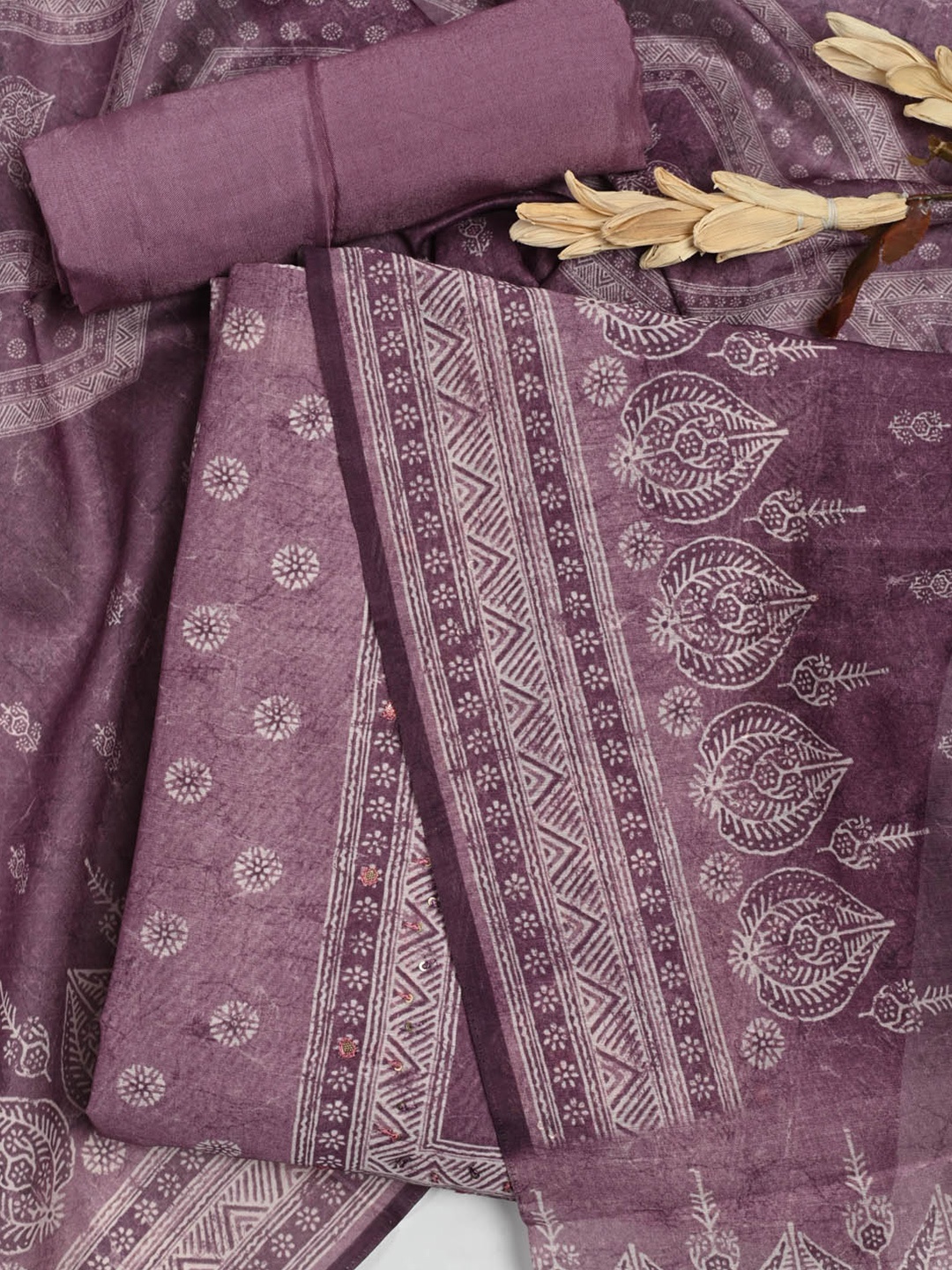 

Meena Bazaar Ethnic Motifs Printed Unstitched Dress Material, Purple