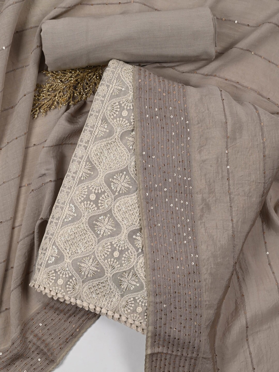 

Meena Bazaar Embroidered Art Silk Unstitched Dress Material, Grey