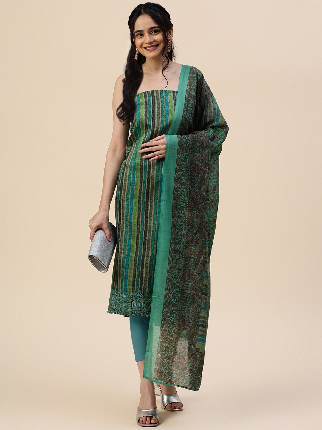 

Meena Bazaar Printed Unstitched Dress Material, Green