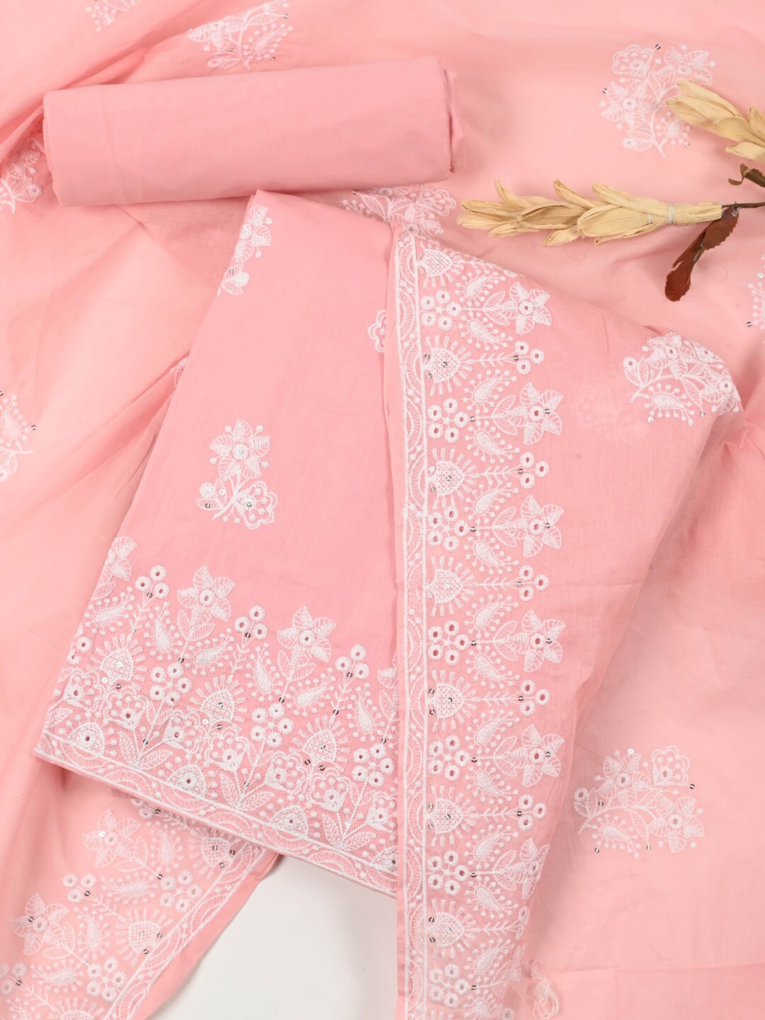 

Meena Bazaar Embroidered Unstitched Dress Material, Pink