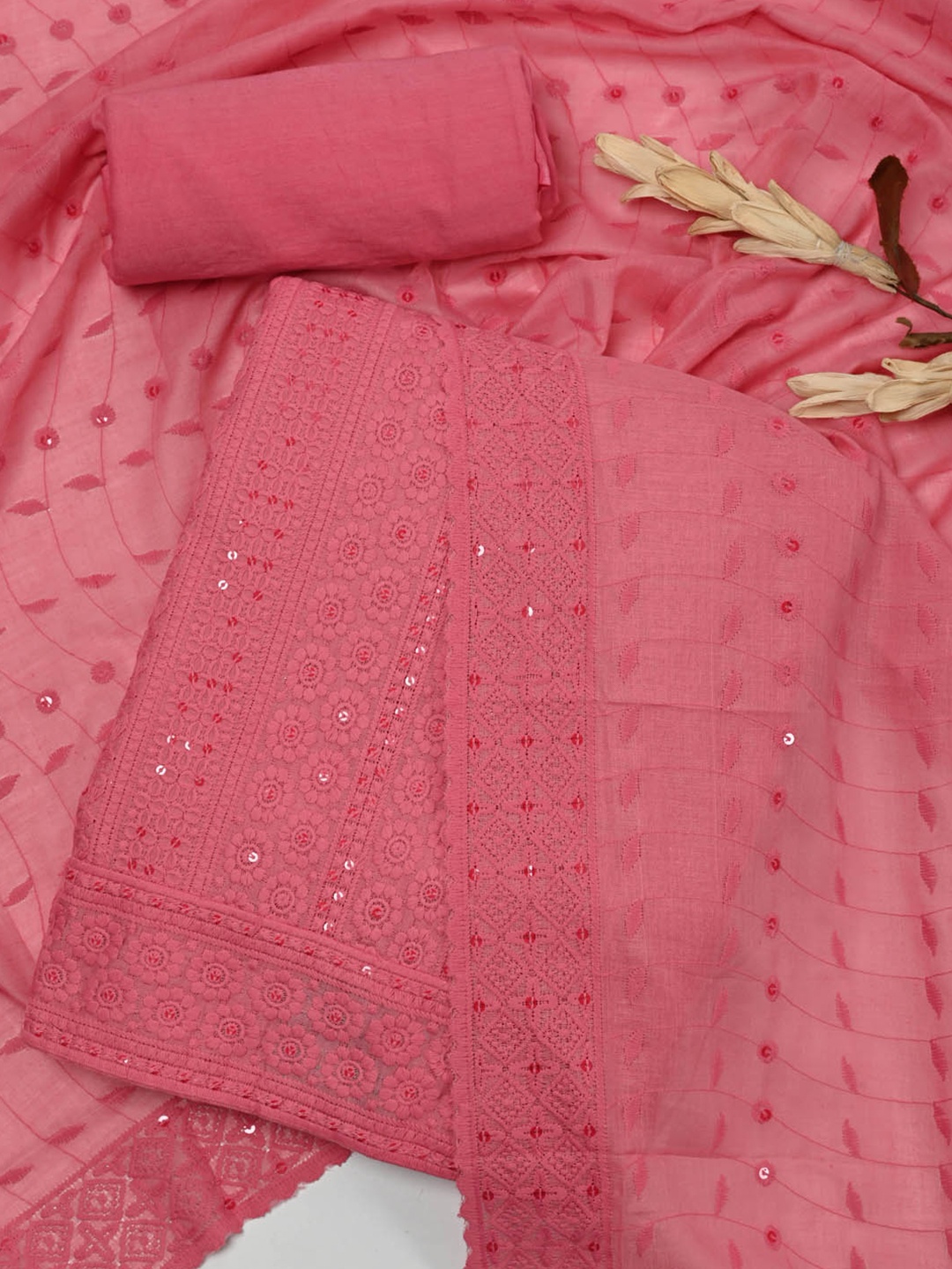 

Meena Bazaar Embroidered Unstitched Dress Material, Pink
