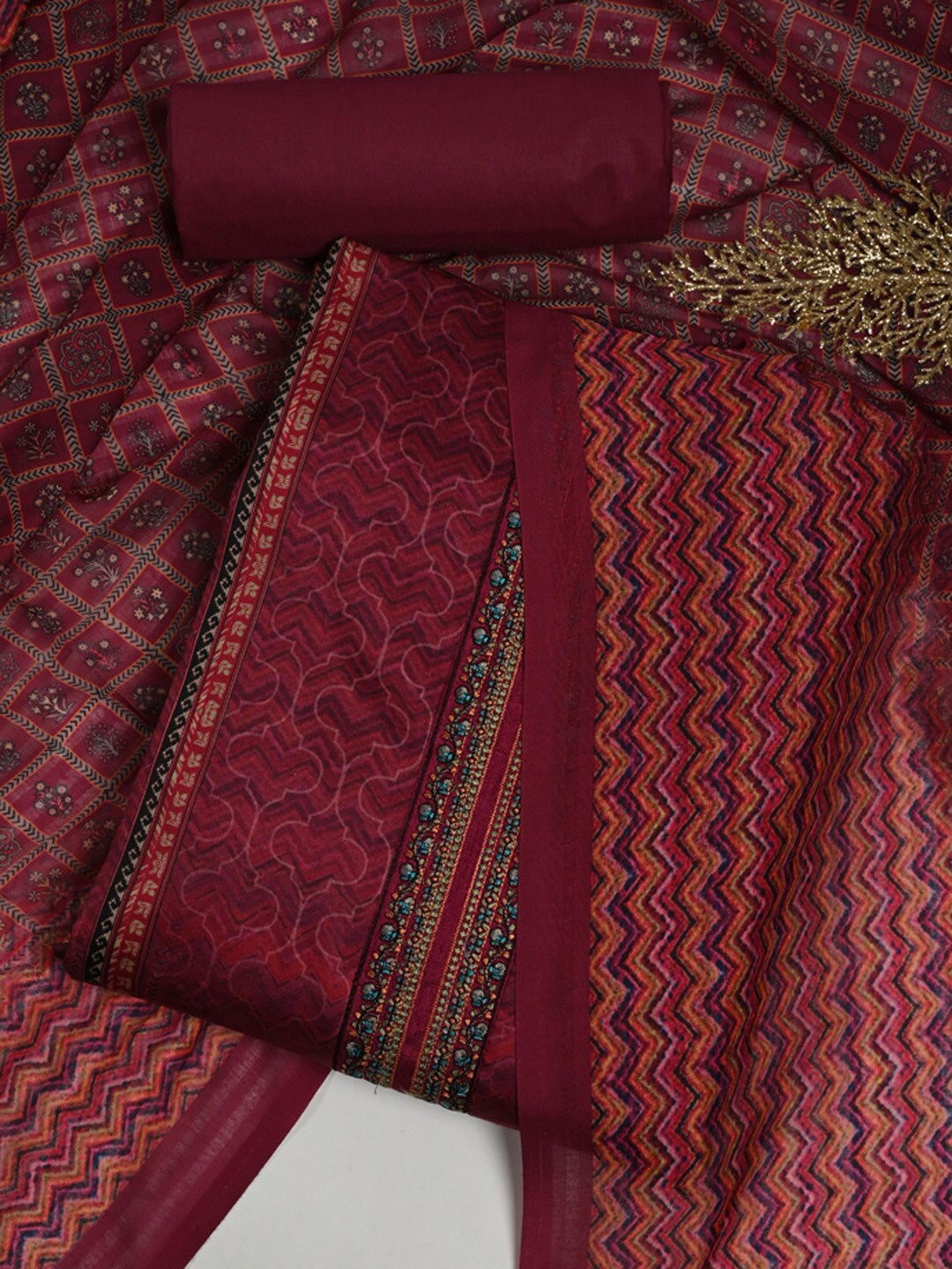 

Meena Bazaar Ethnic Motifs Printed Unstitched Dress Material, Pink