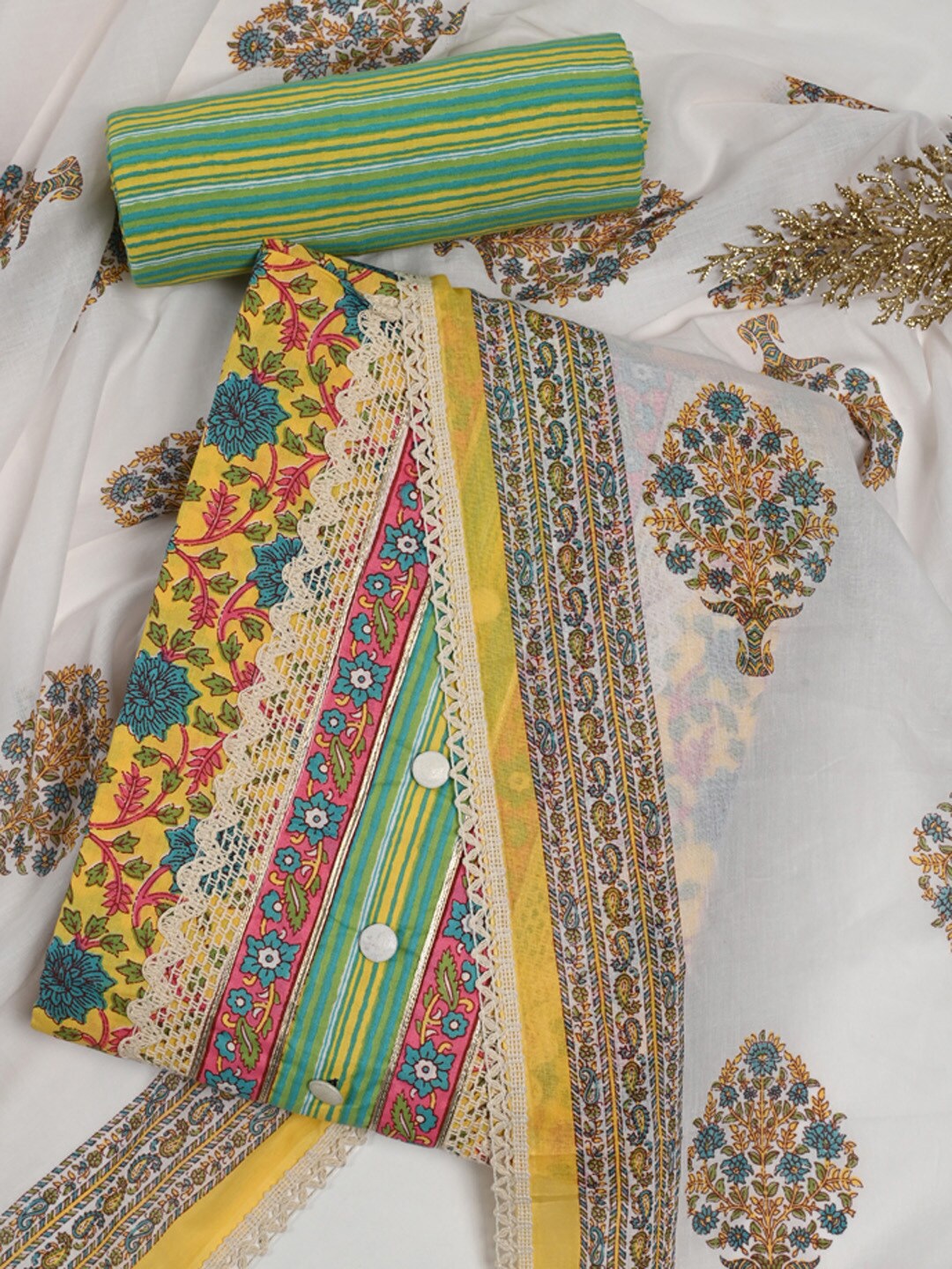 

Meena Bazaar Printed Unstitched Dress Material, Yellow