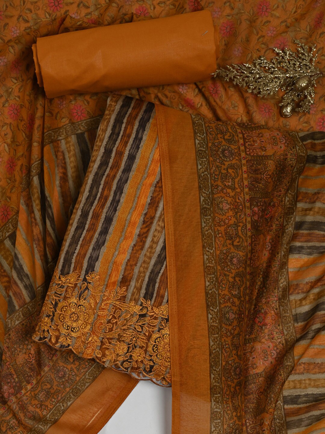 

Meena Bazaar Printed Unstitched Dress Material, Orange