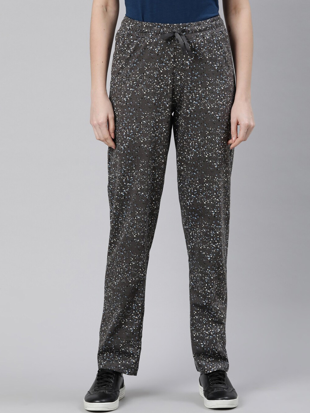 

DIXCY SCOTT Slimz Women Abstract Printed Pure Cotton Relaxed-Fit Track Pants, Grey