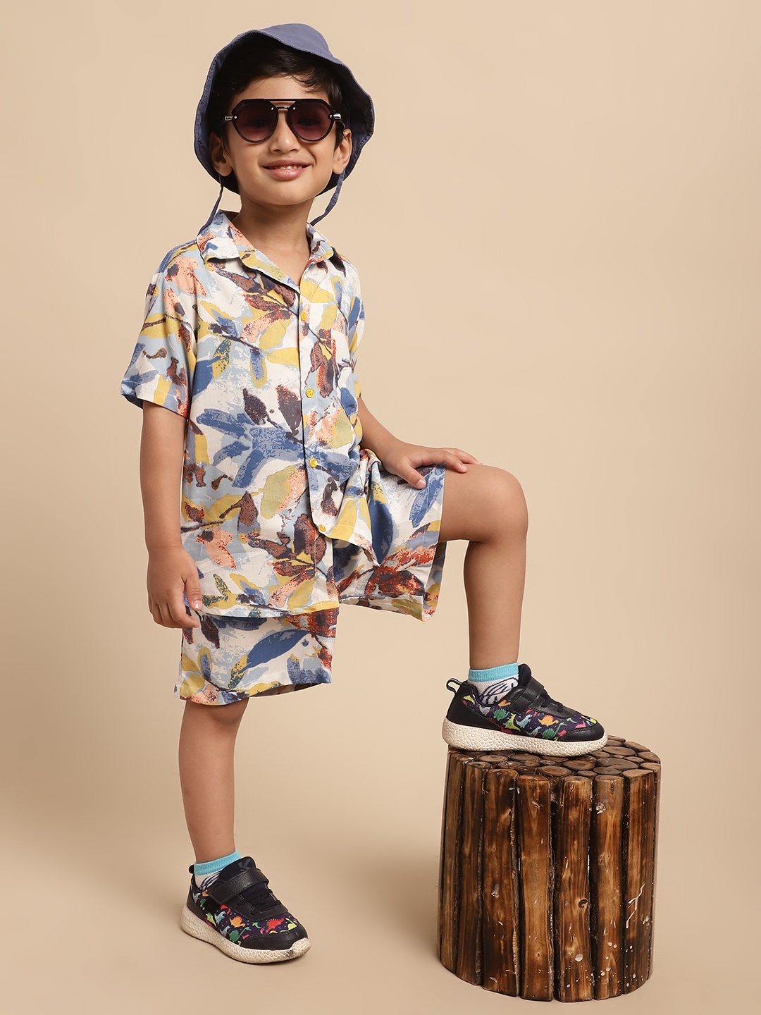 Superminis Boys Floral Printed Shirt with Shorts, Blue