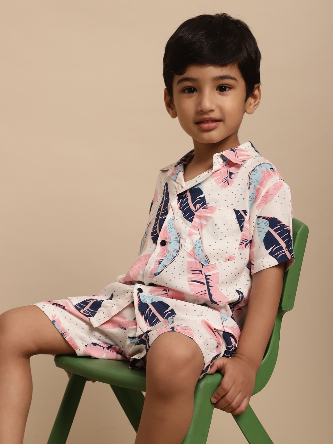 

Superminis Boys Printed Shirt with Shorts, Pink