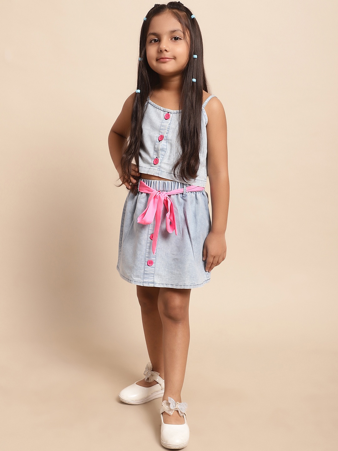 

Superminis Girls Pure Cotton Denim Top with Skirt, Blue