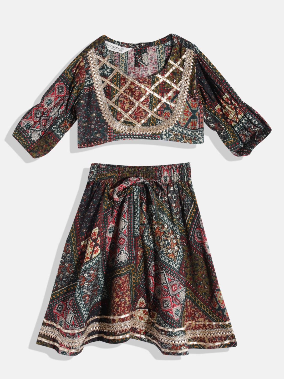 

Readiprint Girls Printed Embellished Ready To Wear Lehenga & Choli, Green