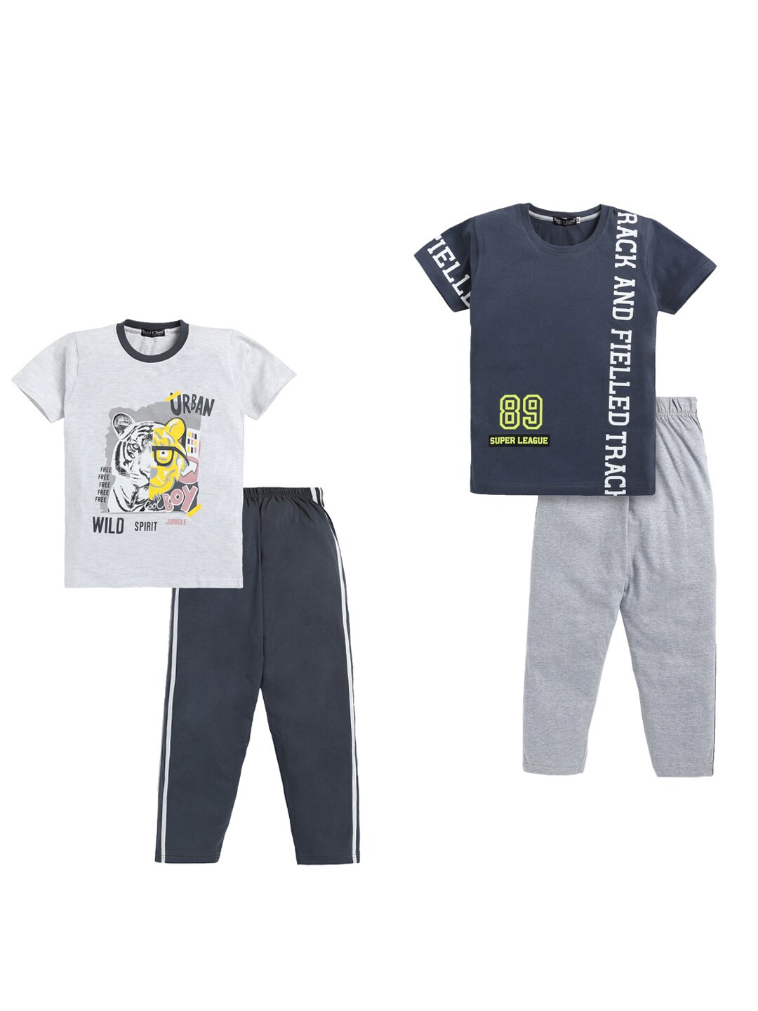Todd N Teen Boys Pack Of 2 Printed Pure Cotton T-shirt With Trousers, Grey