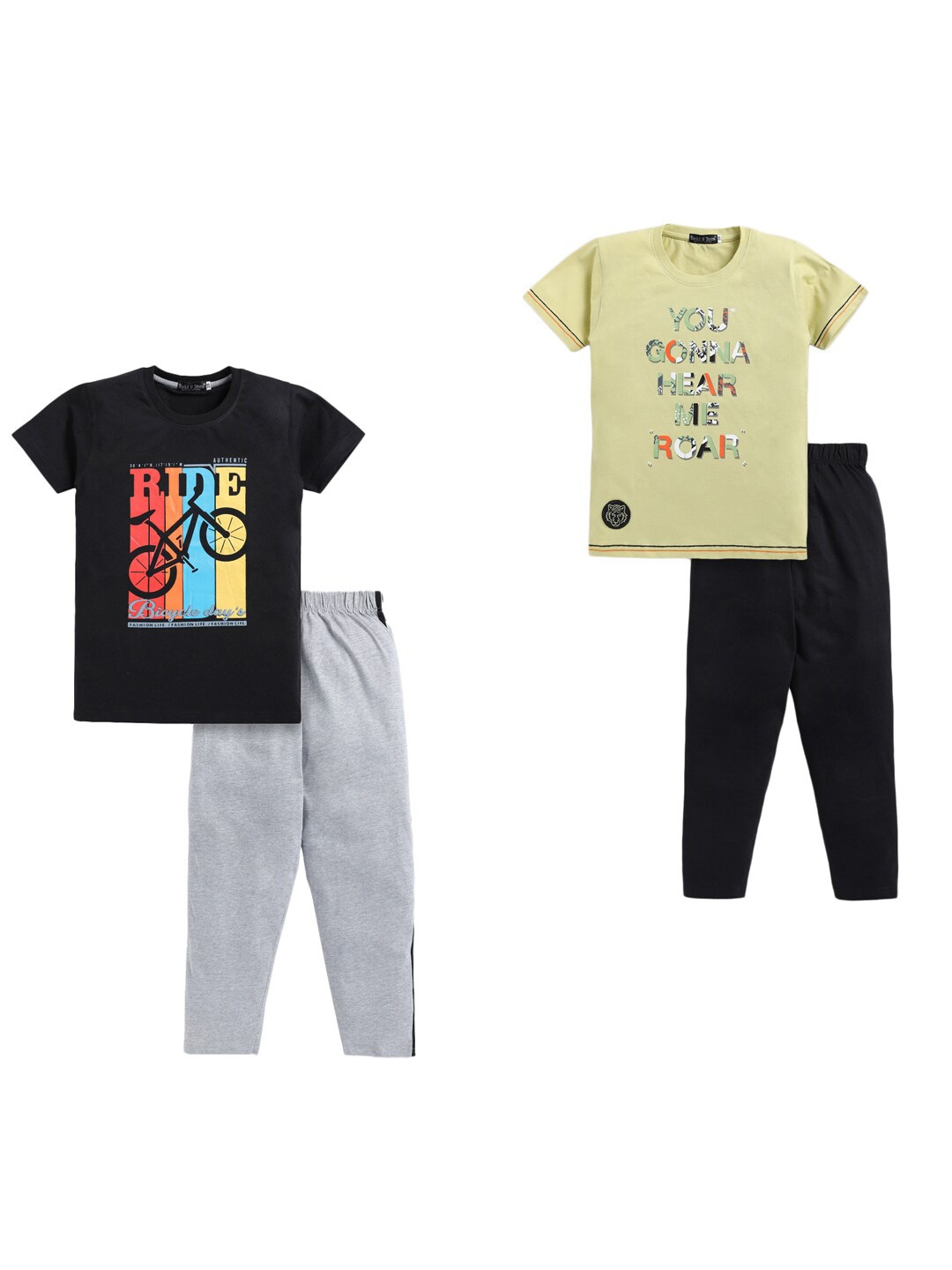 Todd N Teen Boys Printed Pure Cotton T-shirt with Trousers, Black