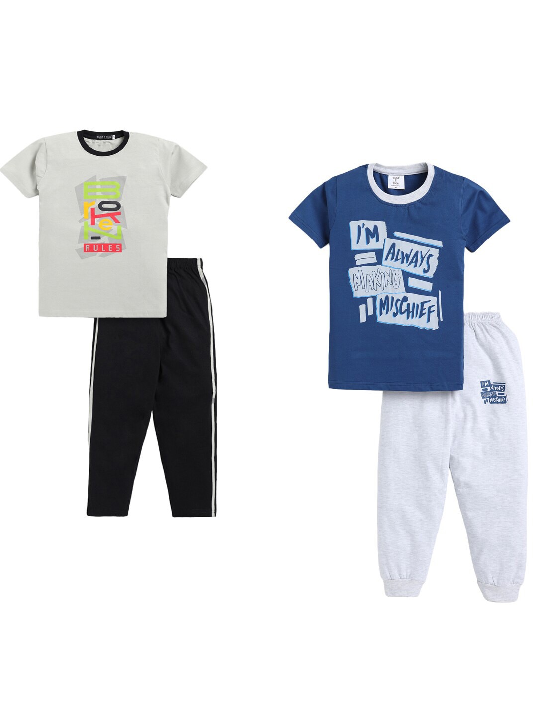 

Todd N Teen Boys Pack Of 2 Printed Pure Cotton T-shirt With Trousers, Blue