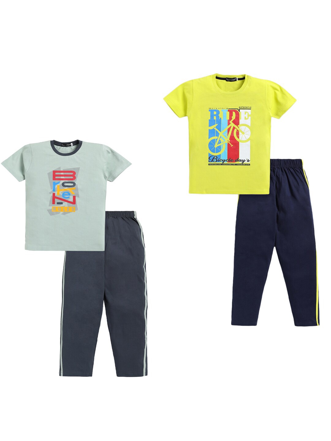 

Todd N Teen Boys Pack Of 2 Printed Pure Cotton T-shirt With Trousers, Lime green