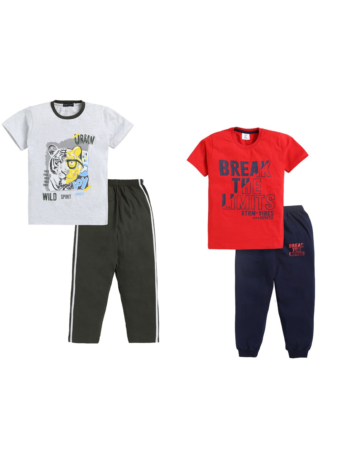 Todd N Teen Boys Pack Of 2 Printed Pure Cotton T-shirt With Trousers, Red
