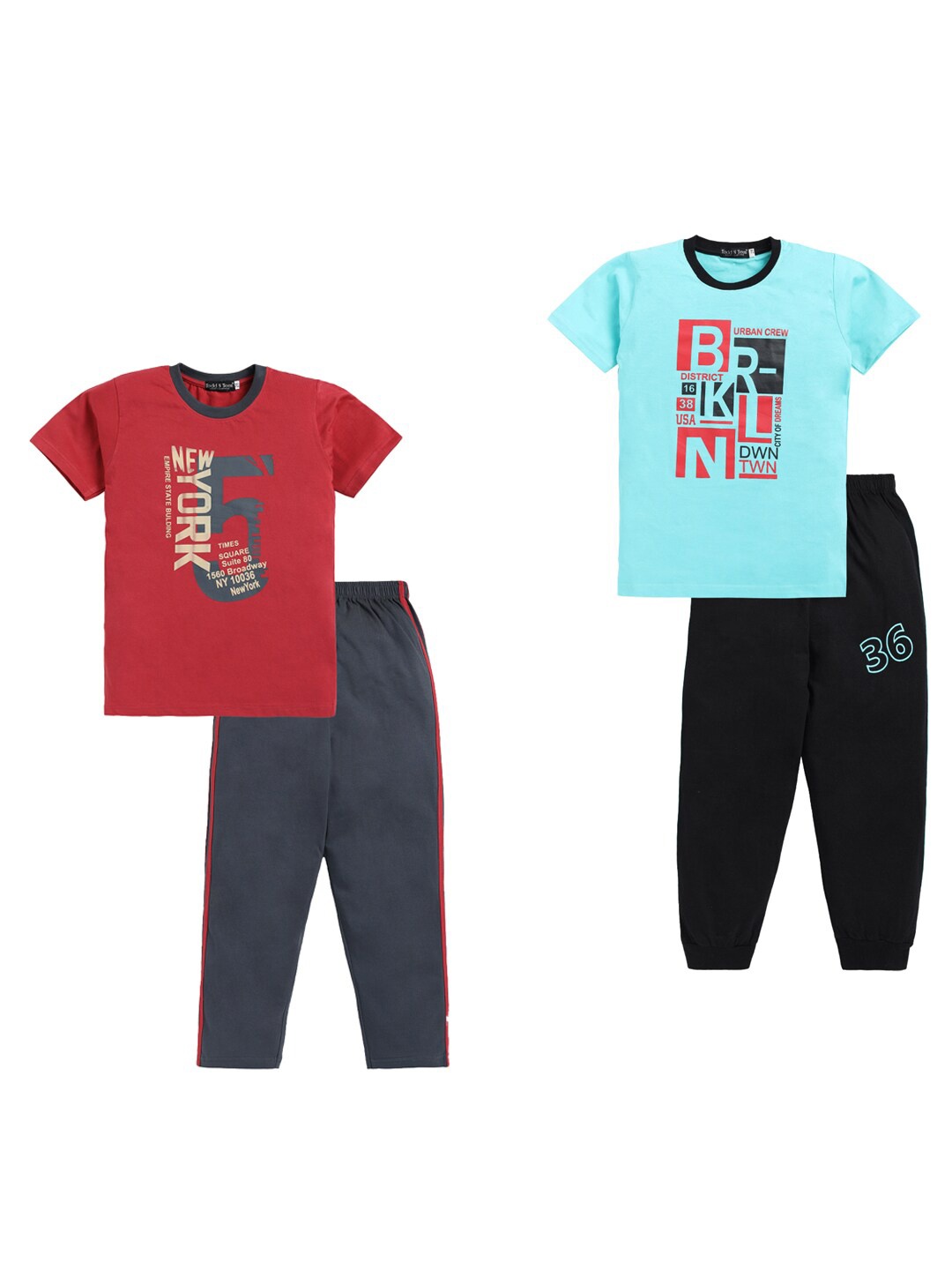 

Todd N Teen Boys Pack Of 2 Printed Pure Cotton T-shirt With Trousers, Red