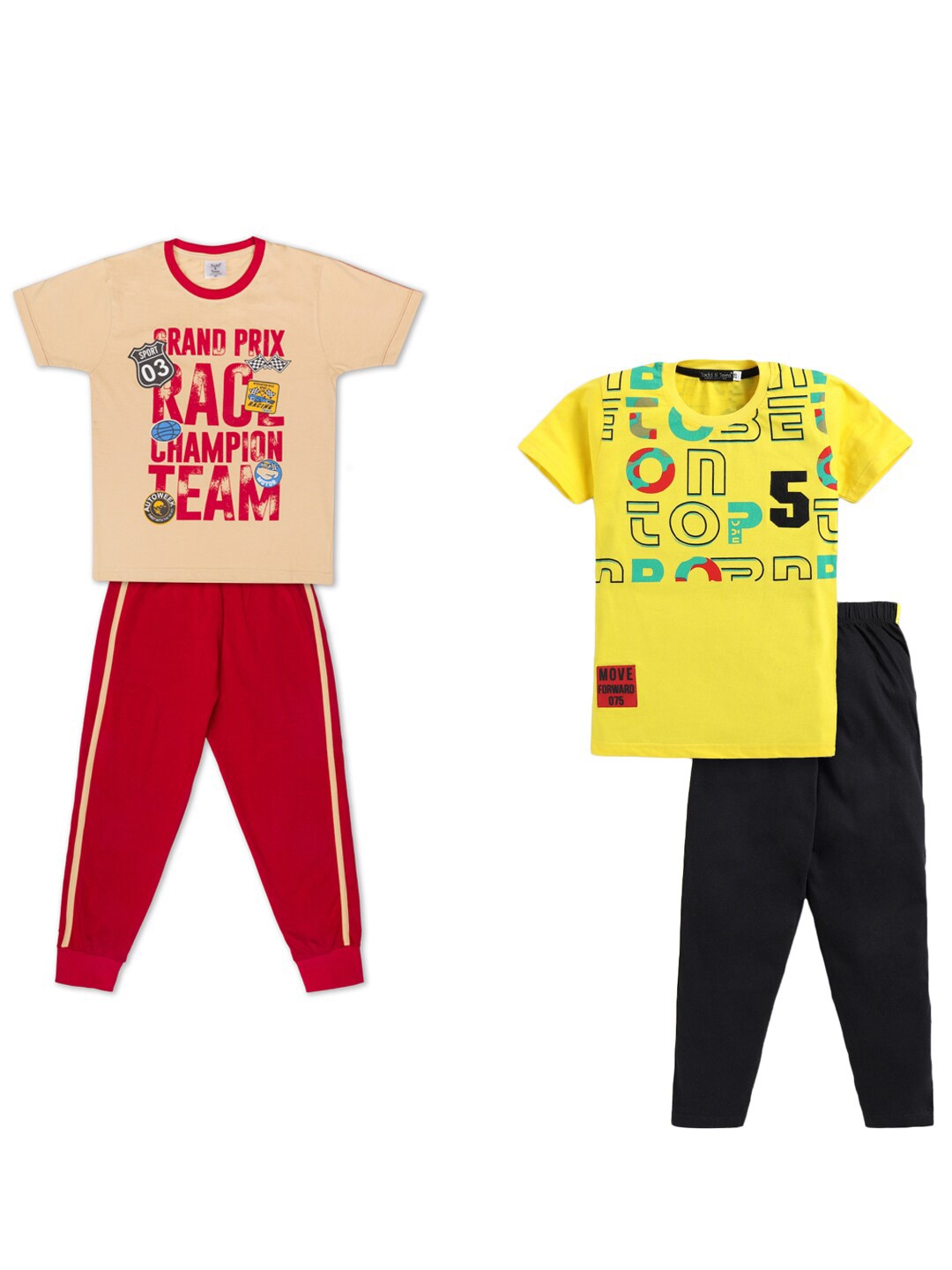 

Todd N Teen Boys Pack Of 2 Printed Pure Cotton T-shirt With Trousers, Yellow