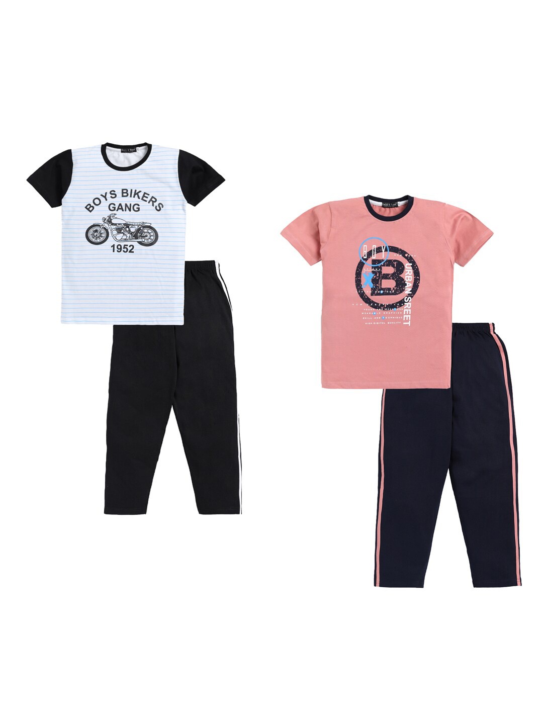 

Todd N Teen Boys Pack Of 2 Printed Pure Cotton T-shirt With Trousers, Blue