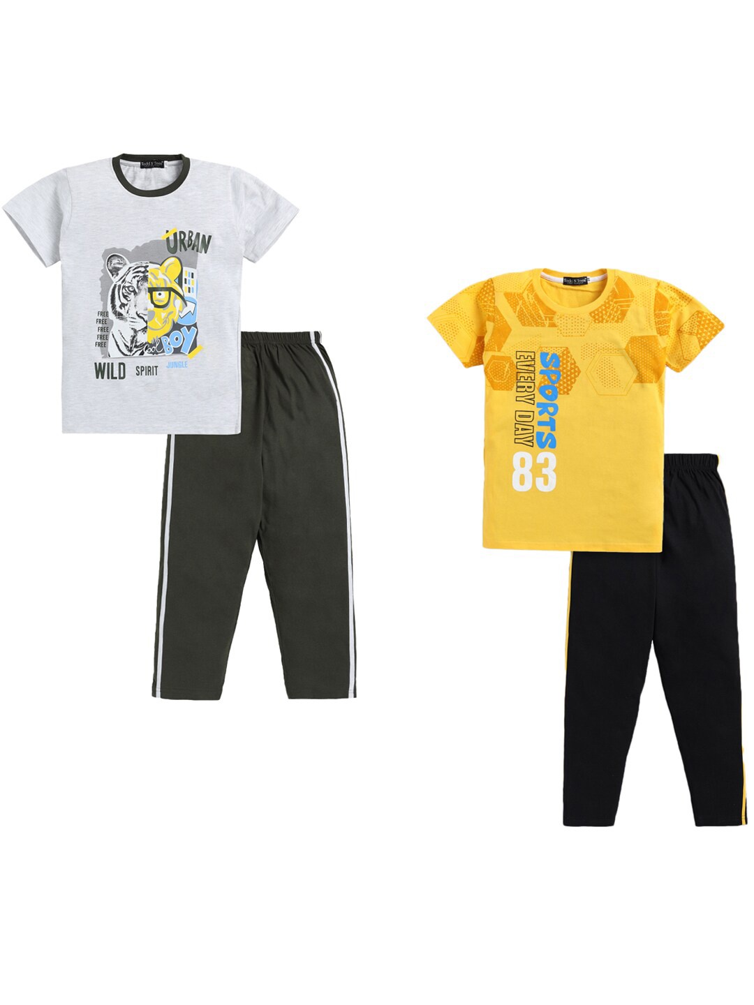 

Todd N Teen Boys Pack Of 2 Printed Pure Cotton T-shirt With Trousers, Grey