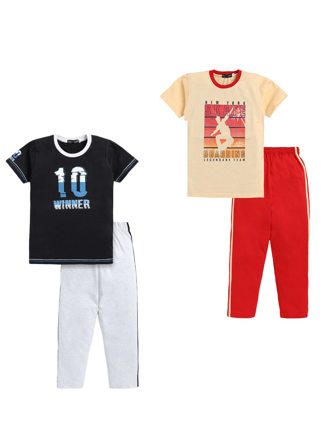 

Todd N Teen Boys Printed Pure Cotton T-shirt with Trousers, Navy blue