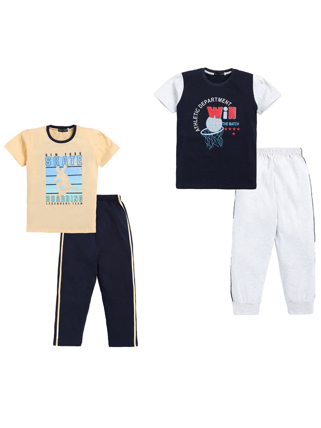 

Todd N Teen Boys Printed Pure Cotton T-shirt with Trousers, Beige