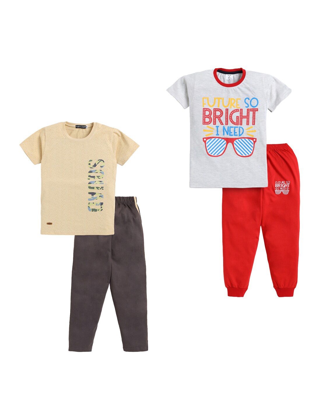 

Todd N Teen Boys Pack Of 2 Printed Pure Cotton T-shirt With Trousers, Red