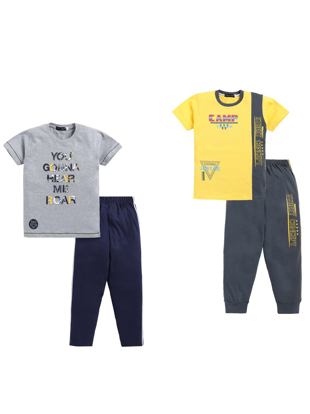 

Todd N Teen Boys Pack Of 2 Printed Pure Cotton T-shirt With Trousers, Yellow