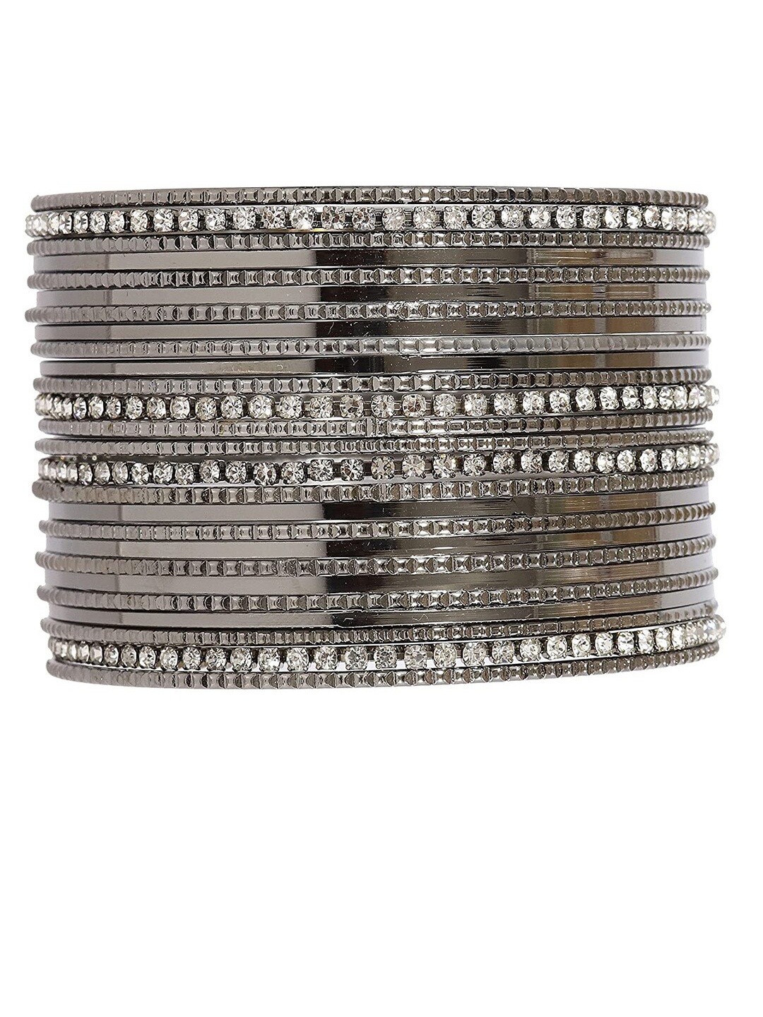 

NMII Set Of 26 Metal Zircon Gemstone Glossy Finished Bangles, Grey