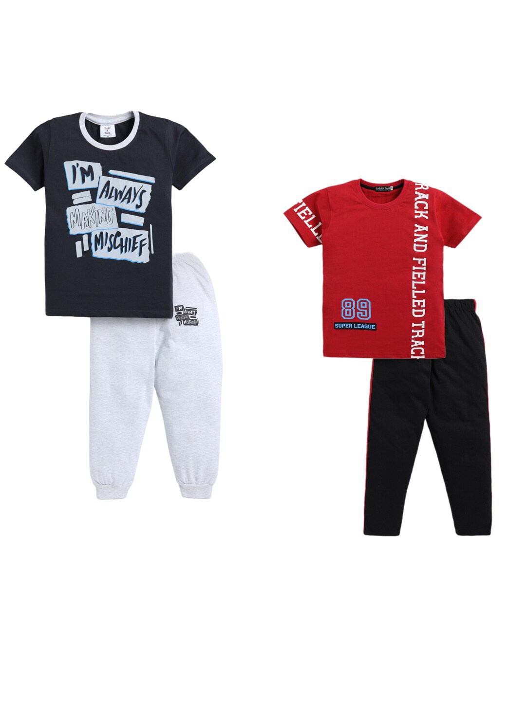 

Todd N Teen Boys Pack Of 2 Printed Pure Cotton T-shirt With Trousers, Black