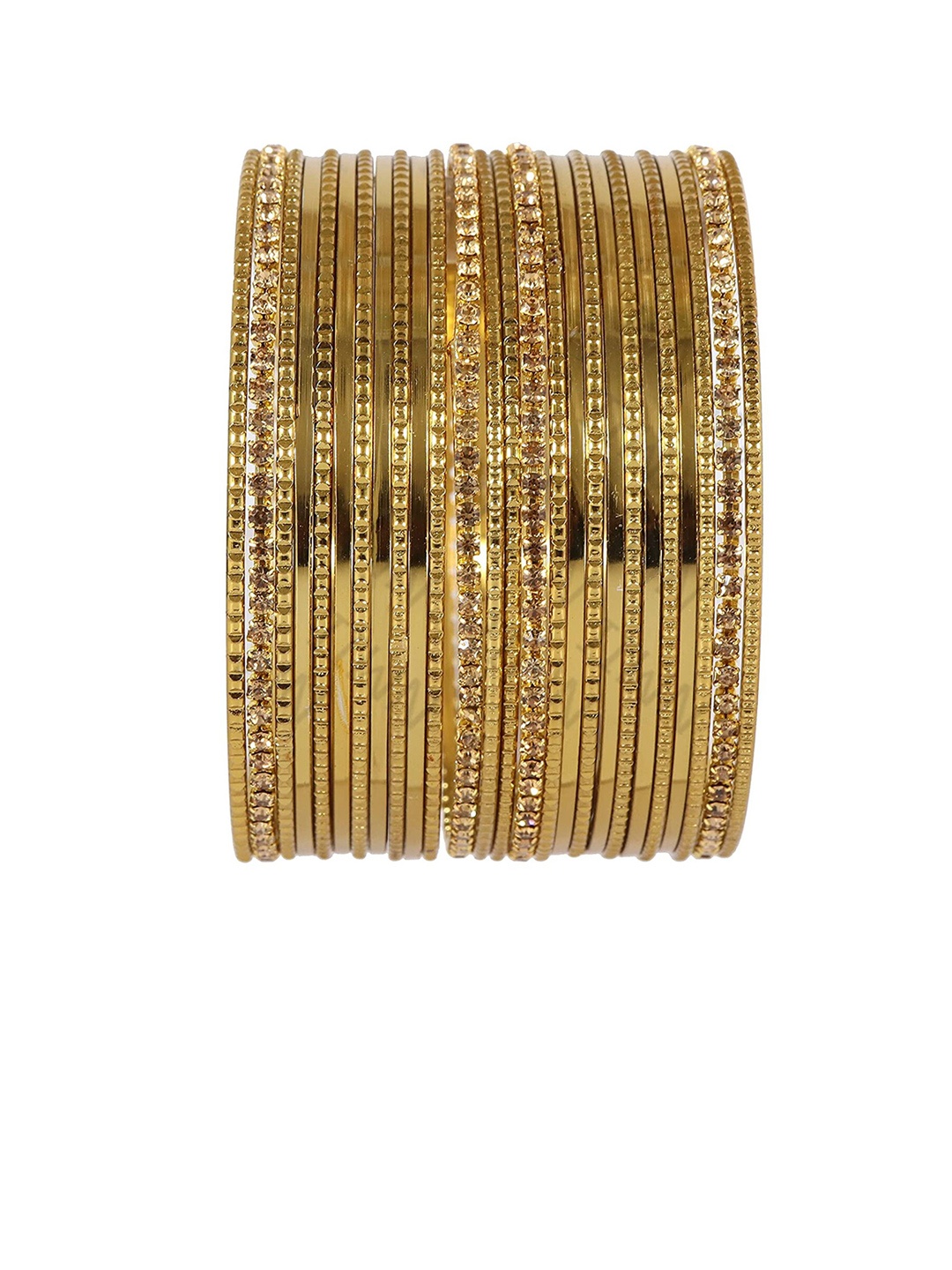 

NMII Set Of 26 Metal Zircon Gemstone With Glossy Finished Bangle, Gold