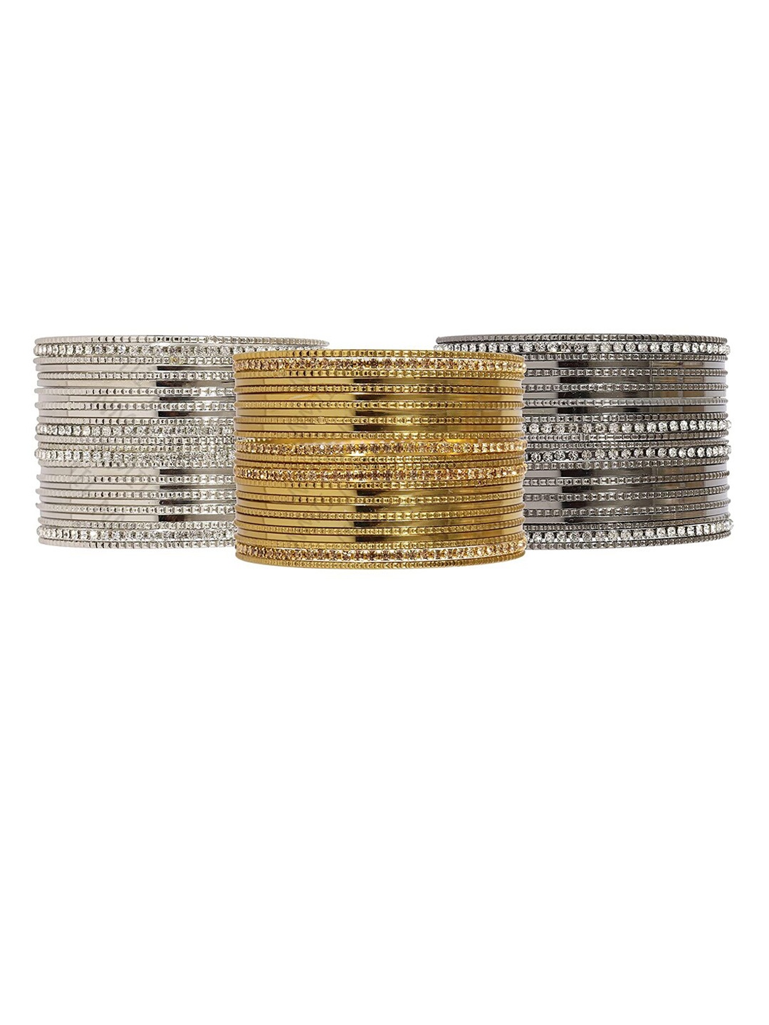 

NMII Set Of 78 Zircon Studded Glossy Finished Metal Bangles, Gold