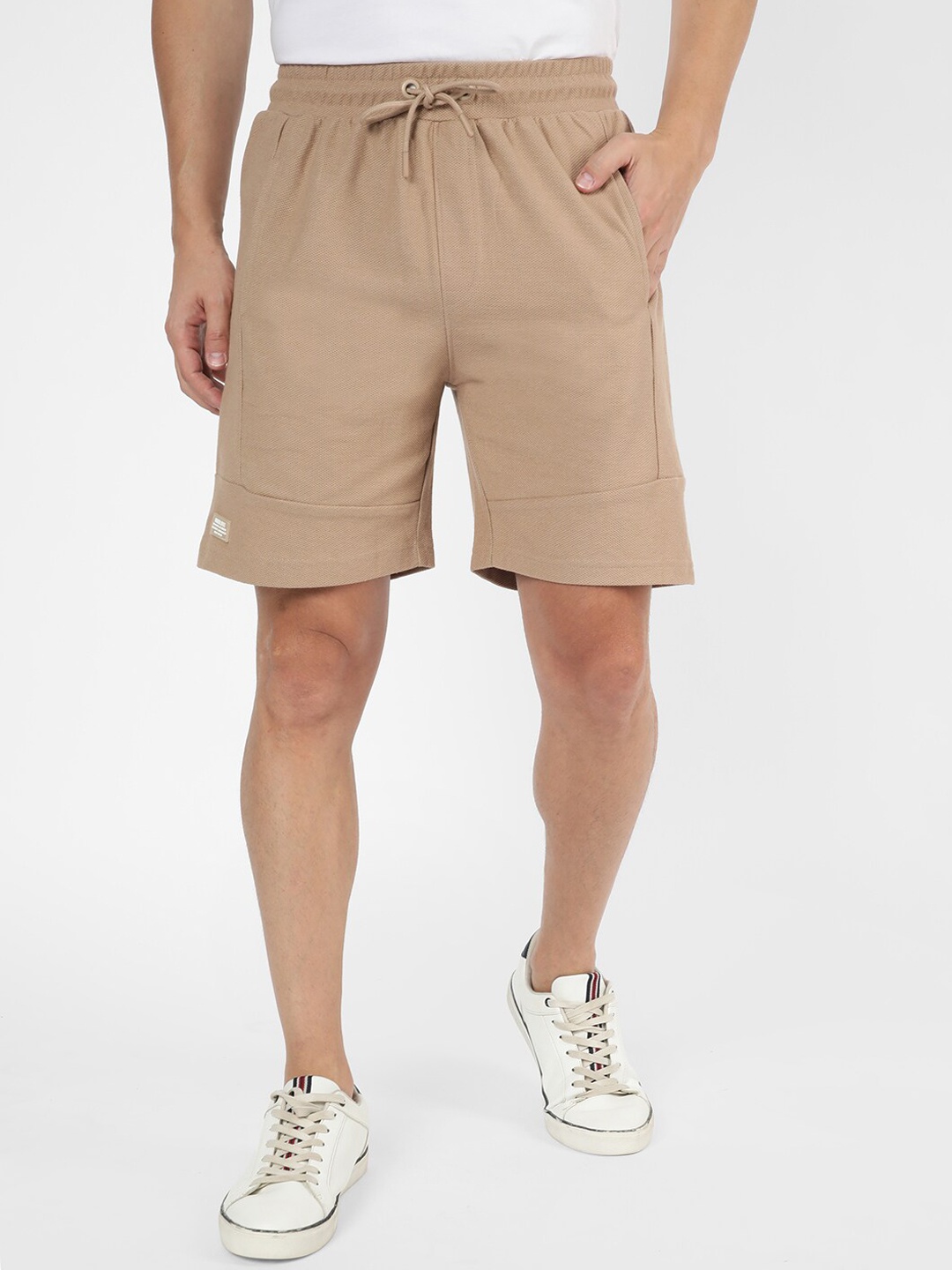

R&B Men Mid-Rise Casual Cotton Shorts, Beige