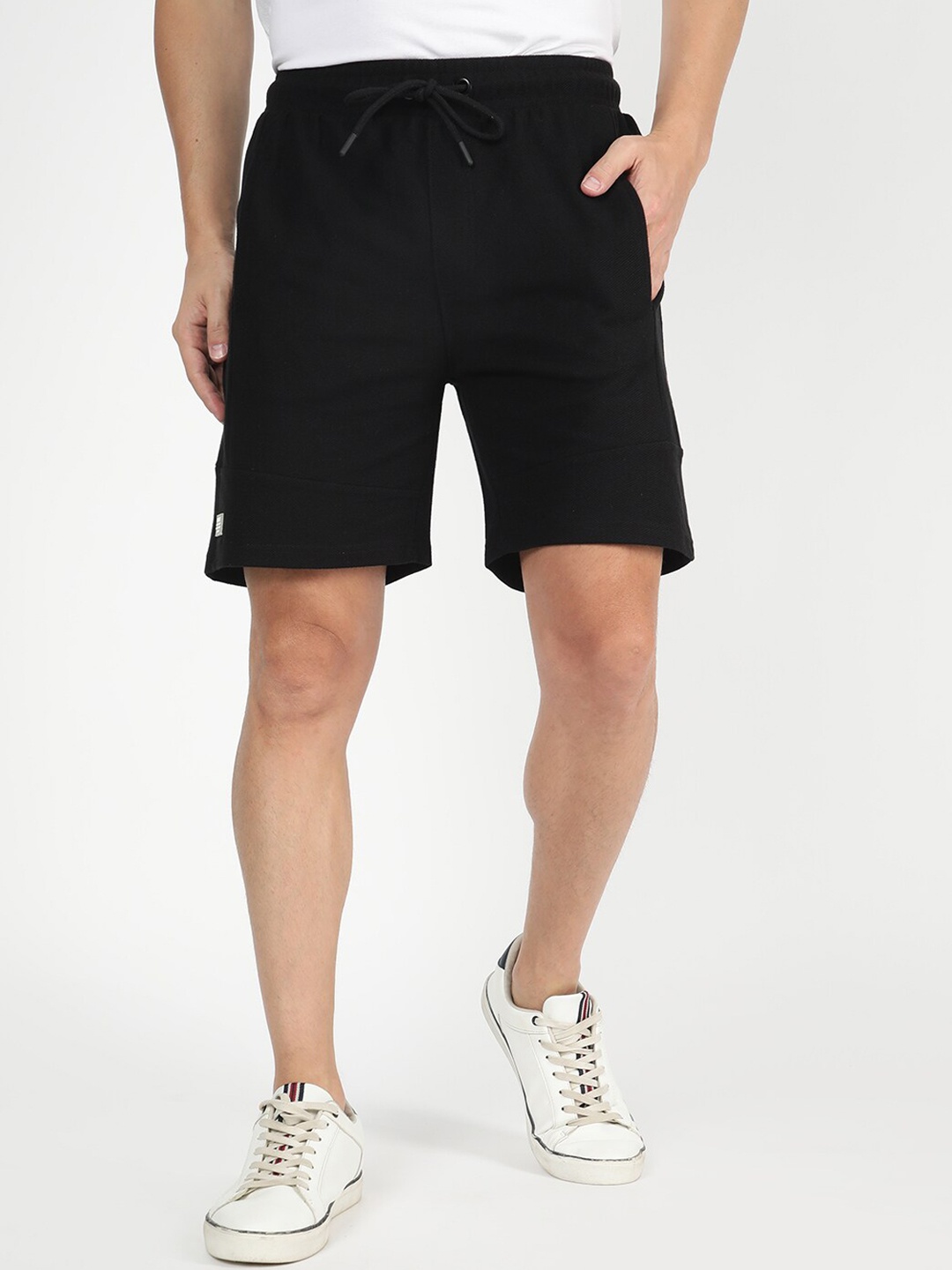 

R&B Men Mid-Rise Casual Cotton Sports Shorts, Black