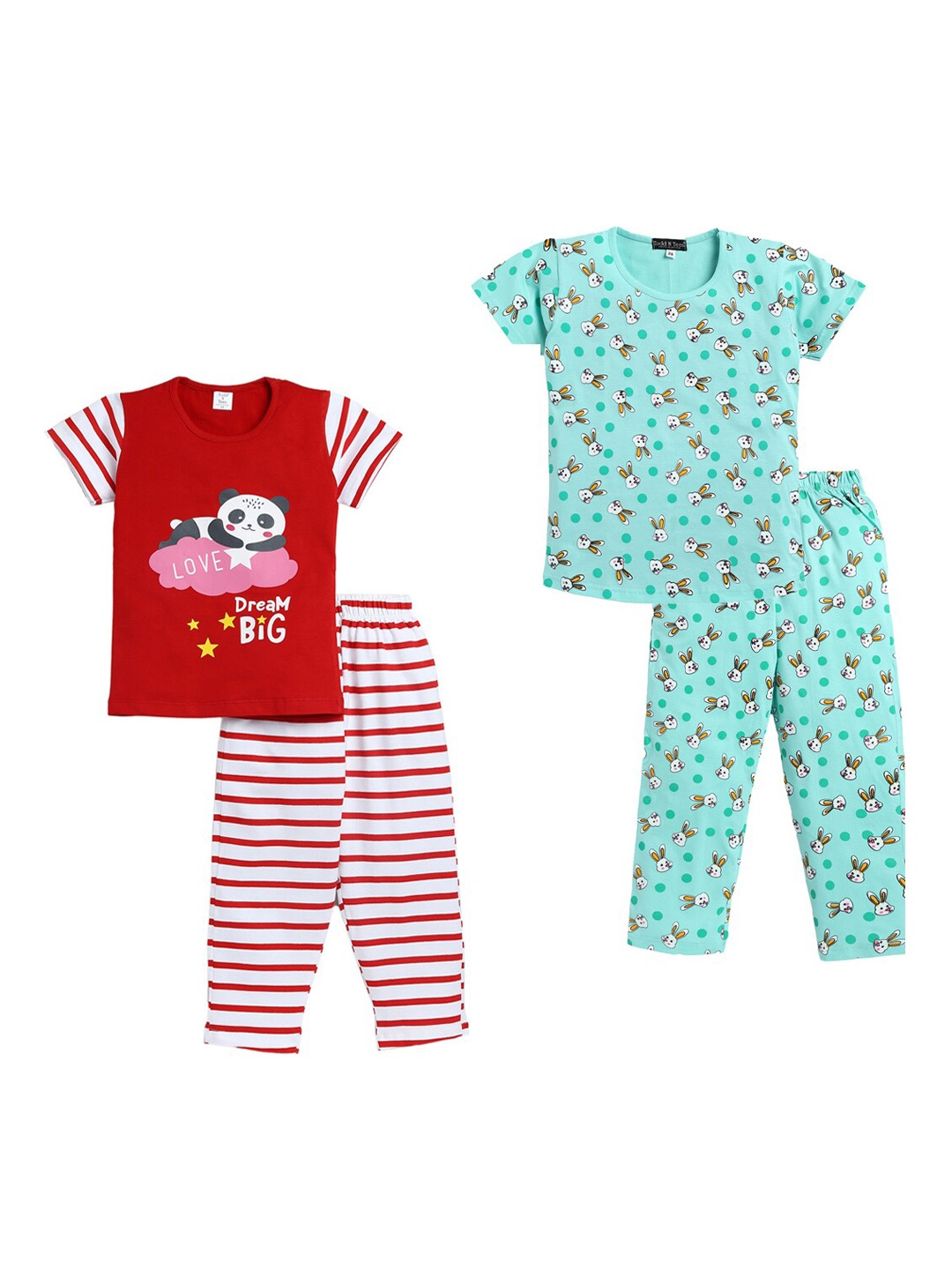 

Todd N Teen Girls Pack Of 2 Graphic Printed Pure Cotton Night Suit, Red