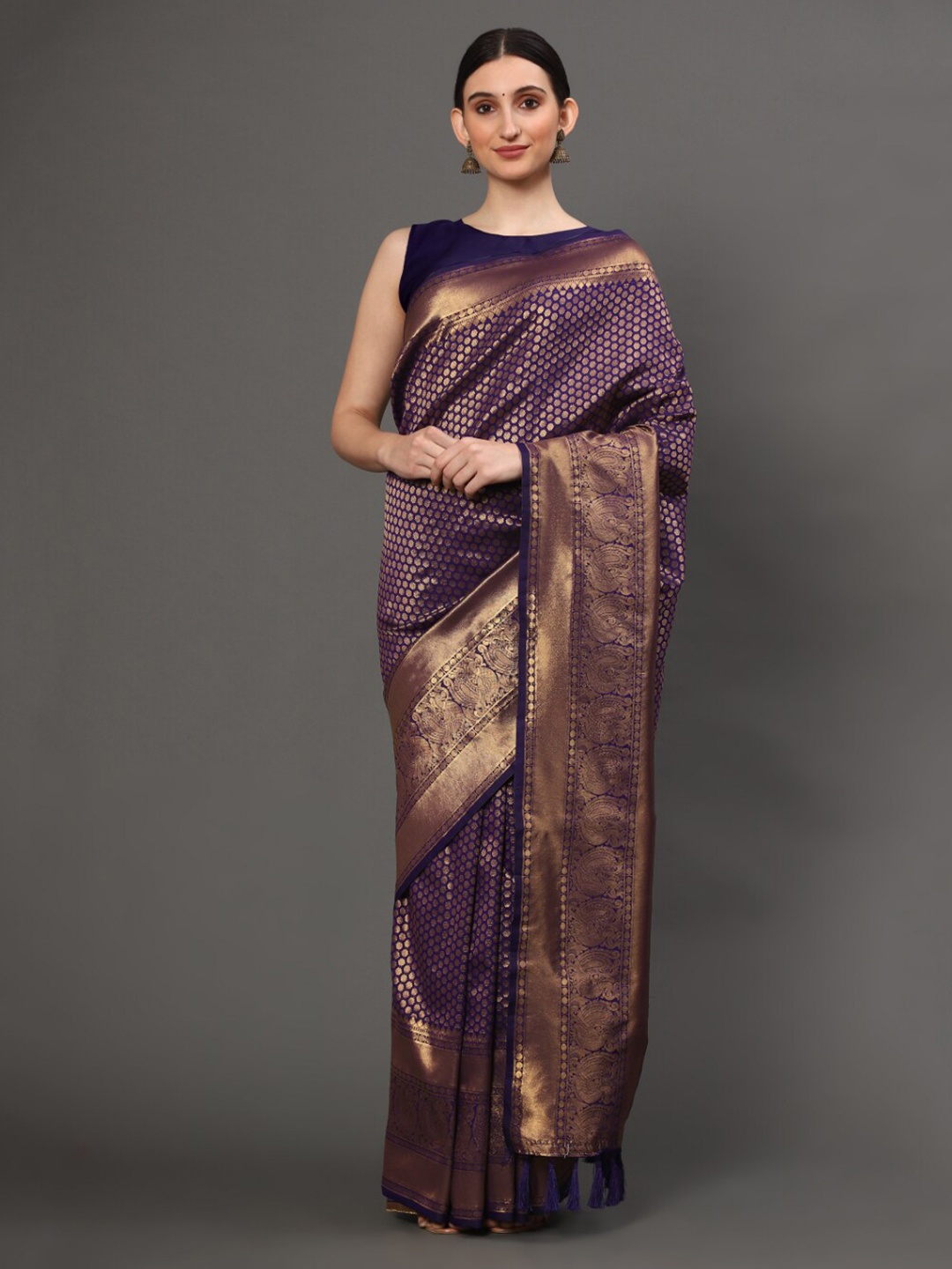 

Tasarika Ethnic Motifs Woven Design Zari Silk Blend Kanjeevaram Saree, Violet