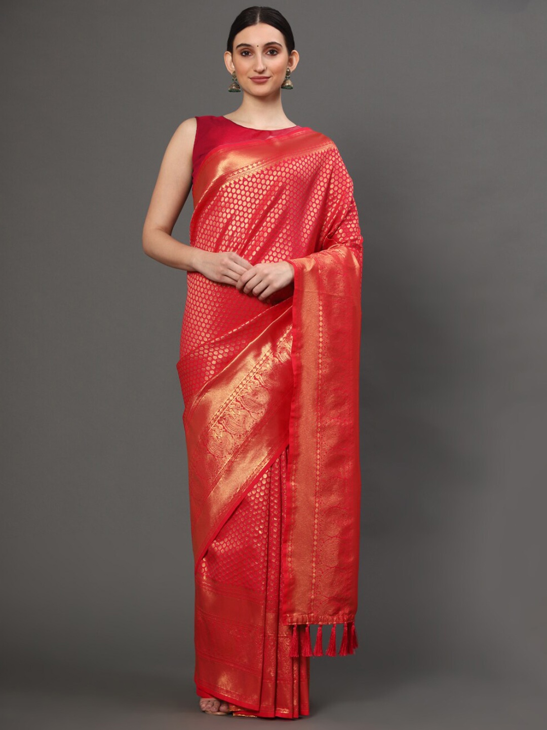 

Tasarika Ethnic Motifs Woven Design Zari Silk Blend Kanjeevaram Saree, Pink