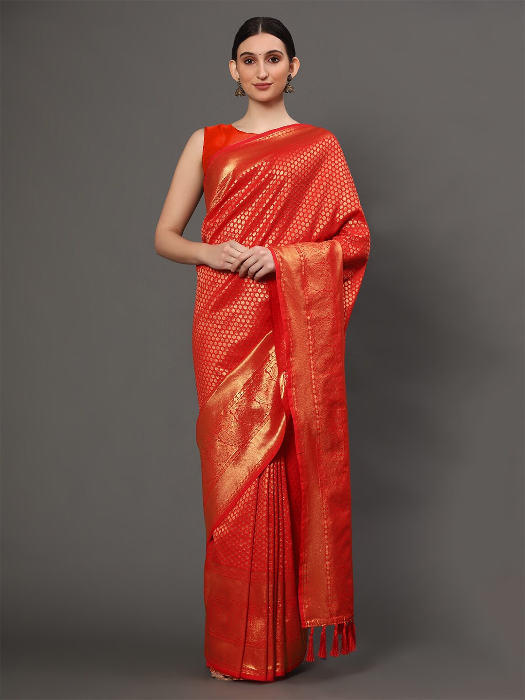 

Tasarika Ethnic Motifs Woven Design Zari Silk Blend Kanjeevaram Saree, Red