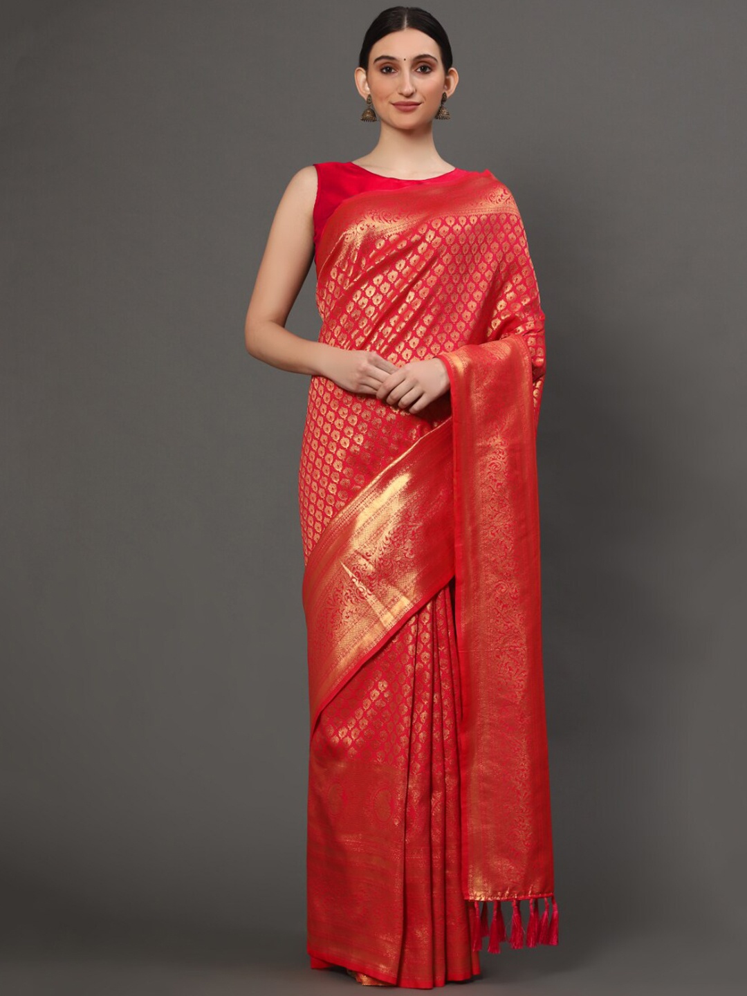 

Tasarika Ethnic Motifs Woven Design Zari Silk Blend Kanjeevaram Saree, Pink