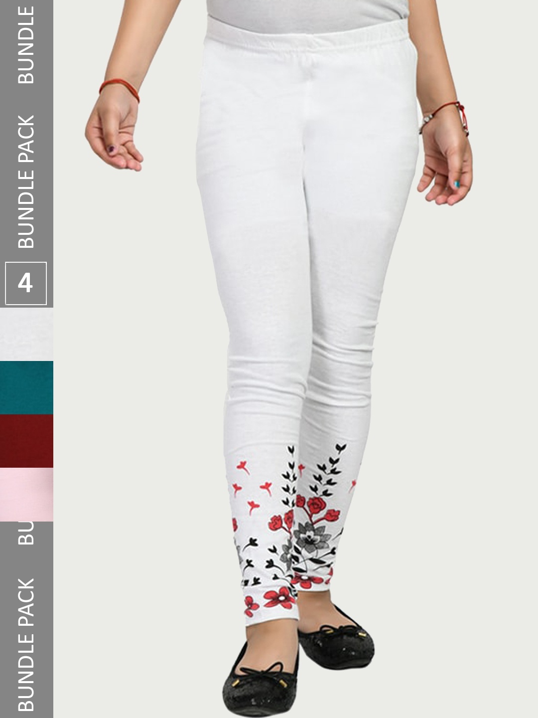 

IndiWeaves Girls Pack Of 4 Comfort-Fit Pure Cotton Ankle-Length Leggings, White
