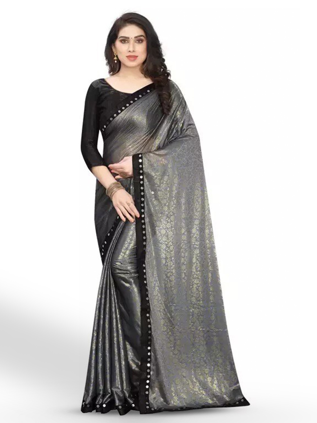 

KALINI Floral Printed Sequinned Saree, Grey