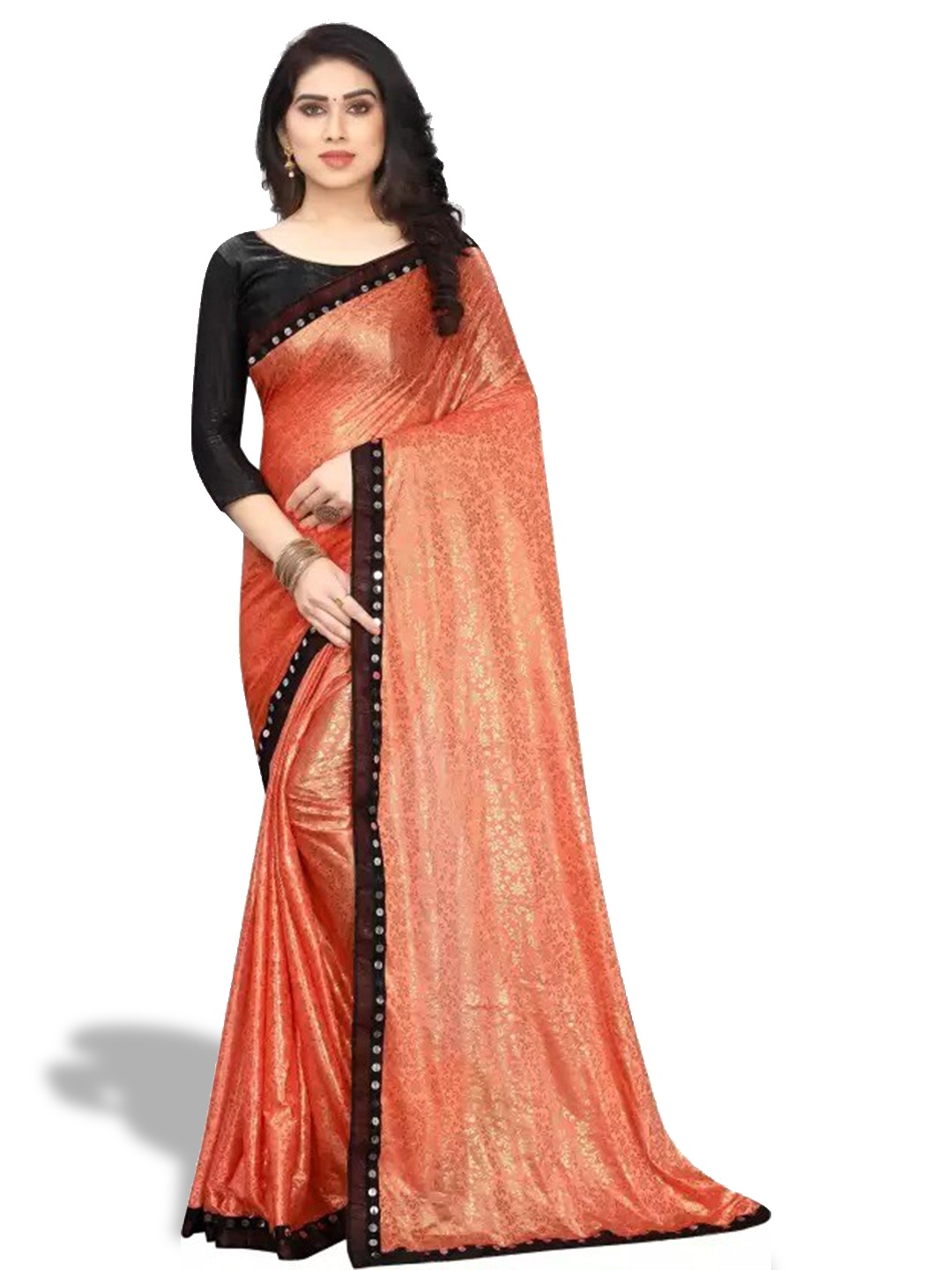 

KALINI Ethnic Motifs Sequinned Saree, Orange