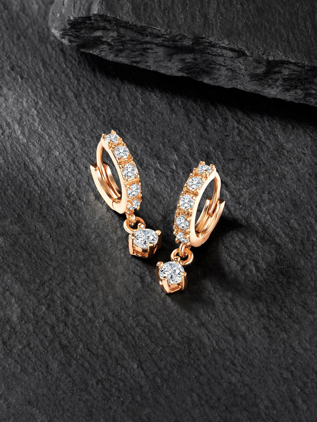 

Peora Rose Gold Plated Cubic Zirconia Hoop Earrings
