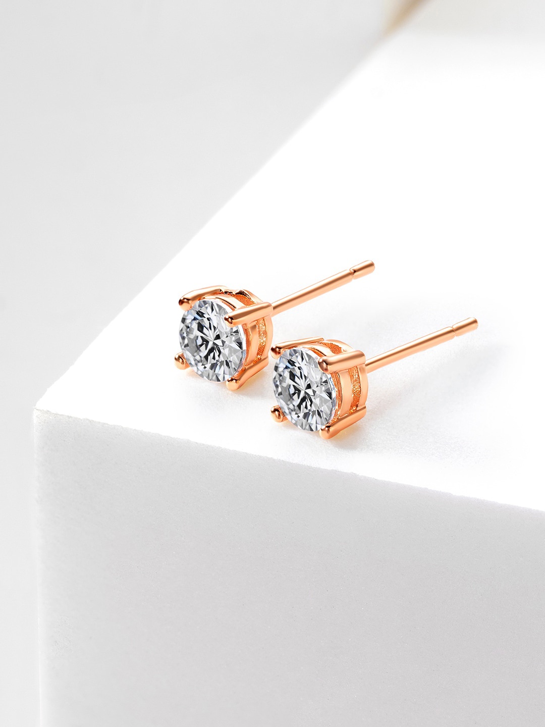 

Peora Rose Gold-Plated Contemporary Cubic Zirconia Studs Earrings