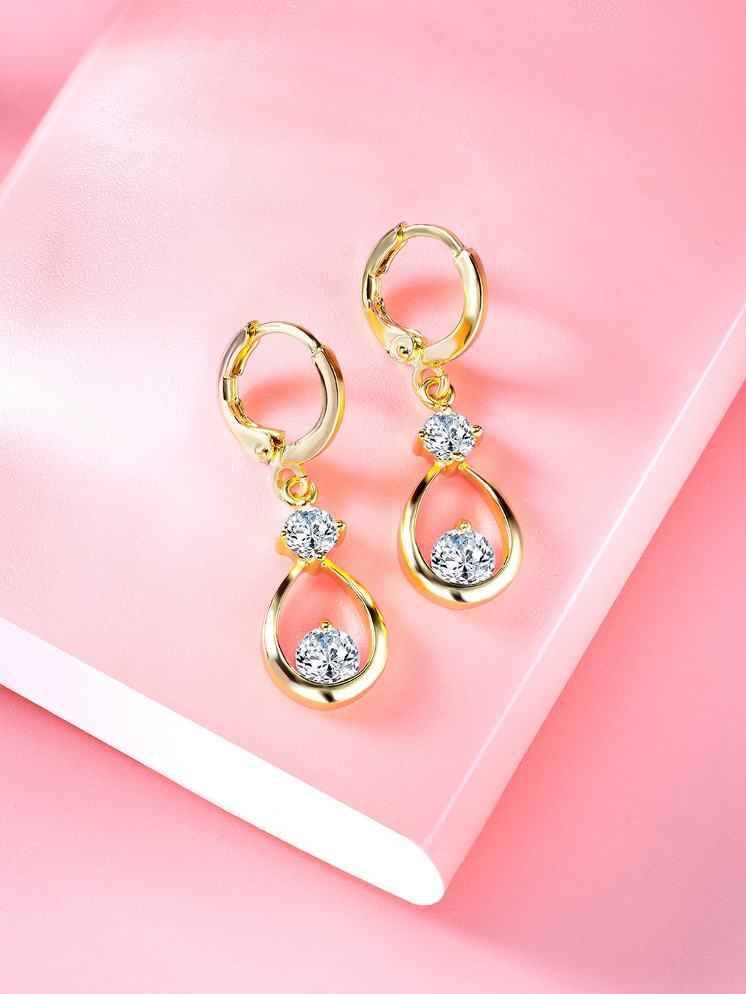 

Peora Gold-Plated Teardrop Shaped Cubic Zirconia Hoop Earrings