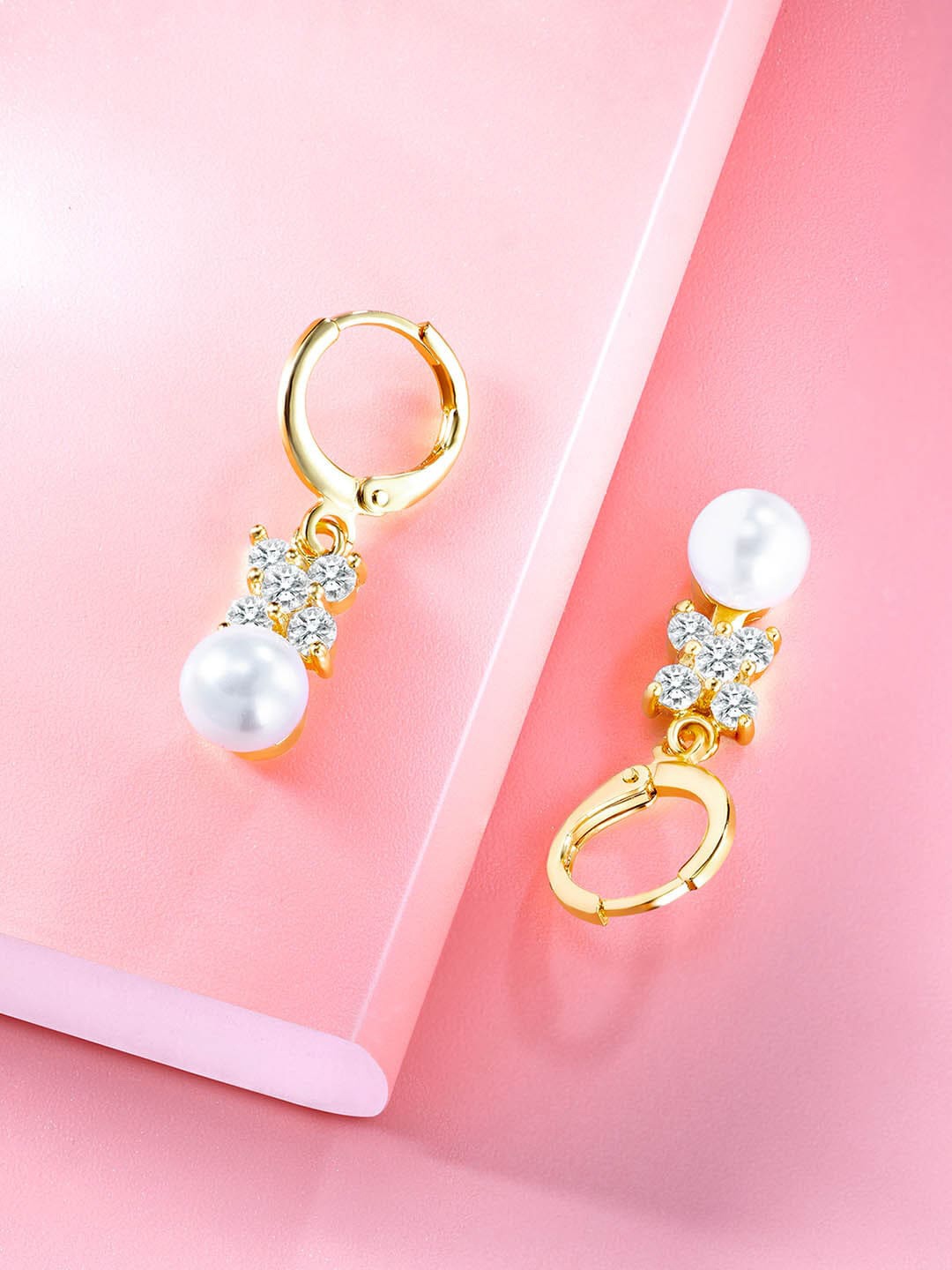 

Peora Gold-Plated CZ Studded Contemporary Drop Earrings