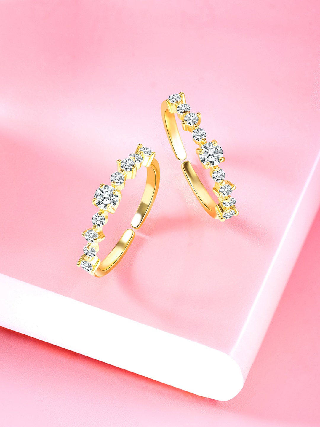 

Peora Set of 2 Gold-Plated & CZ Stone-Studded Toe Rings