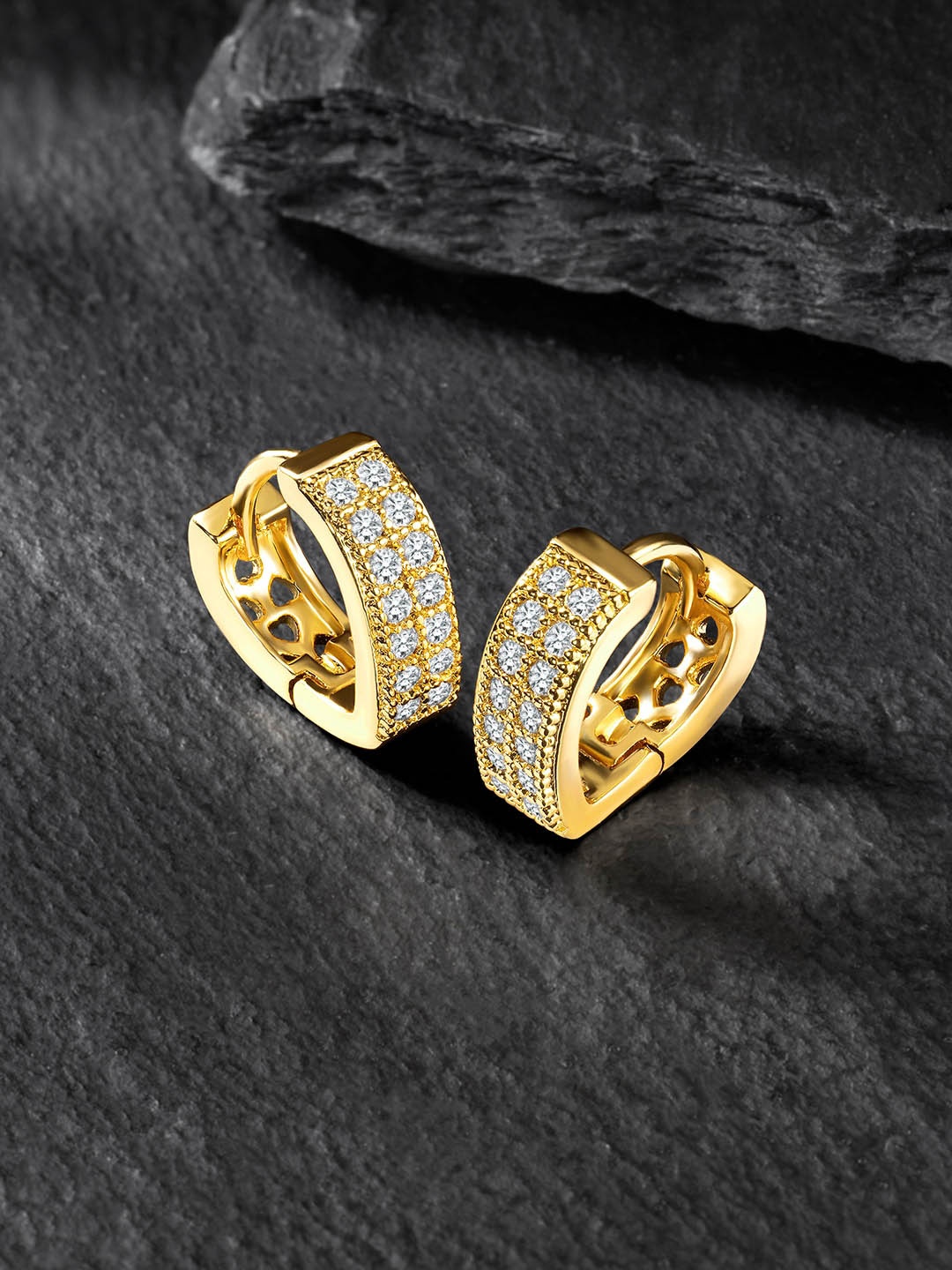 Peora Gold-Plated Contemporary Cubic Zirconia Hoop Earrings